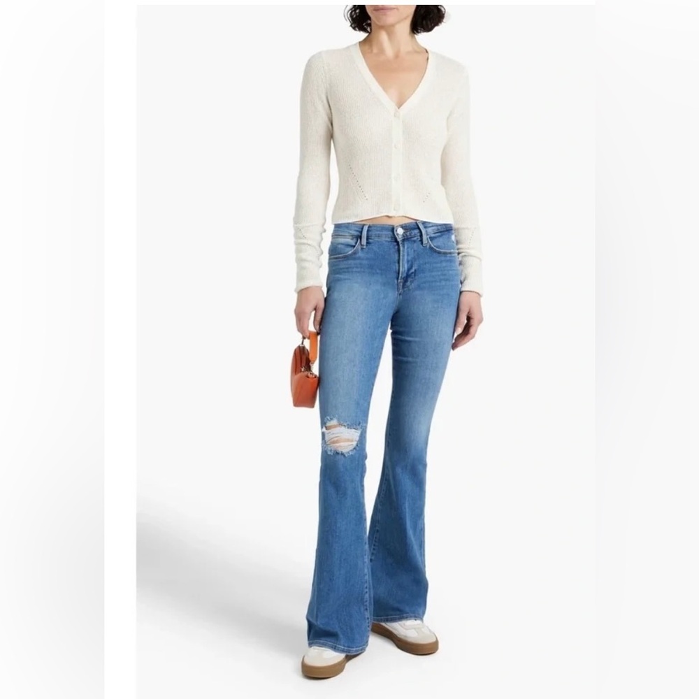 Frame le high flare distressed light wash flared ieans Size 26